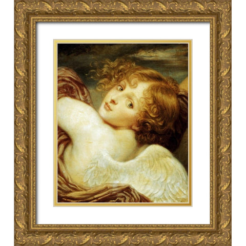 Cupid Gold Ornate Wood Framed Art Print with Double Matting by Greuze, Jean-Baptiste