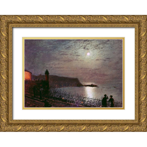 Scarborough By Moonlight Gold Ornate Wood Framed Art Print with Double Matting by Grimshaw, John Atkinson