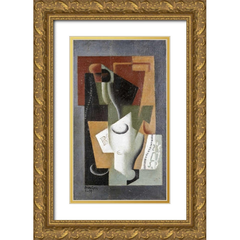 Glass and Bottle Gold Ornate Wood Framed Art Print with Double Matting by Gris, Juan