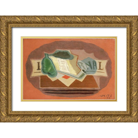 The Packet of Tobacco Gold Ornate Wood Framed Art Print with Double Matting by Gris, Juan