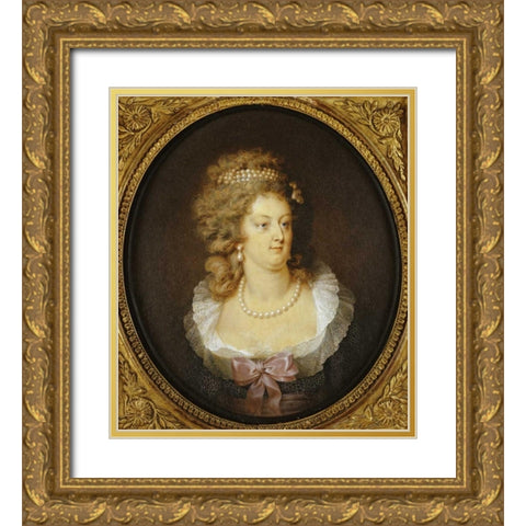 Bust Portrait of Marie-Antoinette Gold Ornate Wood Framed Art Print with Double Matting by Guerin, Jean
