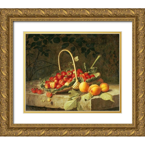 A Basket of Strawberries Gold Ornate Wood Framed Art Print with Double Matting by Hammer, William