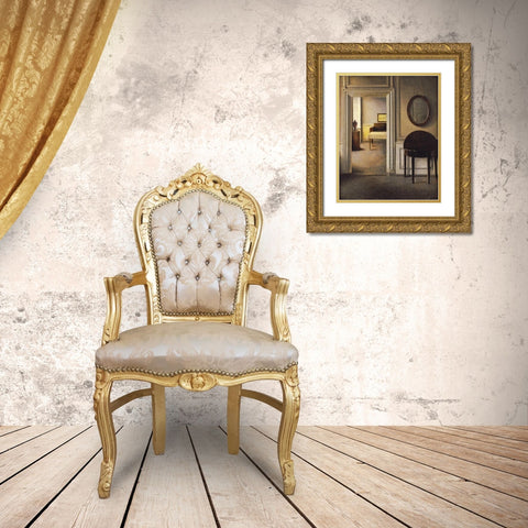 The Music Room, 30 Strandgade Gold Ornate Wood Framed Art Print with Double Matting by Hammershoi, Vilhelm