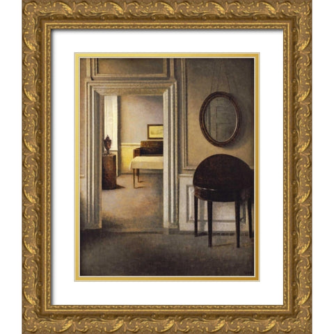 The Music Room, 30 Strandgade Gold Ornate Wood Framed Art Print with Double Matting by Hammershoi, Vilhelm