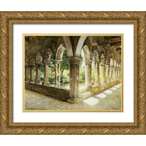 Cefalu Cloisters, Sicily Gold Ornate Wood Framed Art Print with Double Matting by Hansen, Josef Theodor