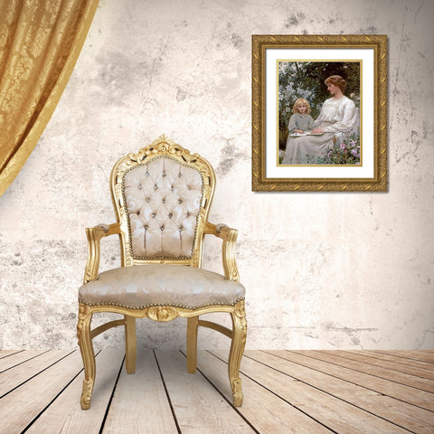 Portrait of a Mother and a Daughter Gold Ornate Wood Framed Art Print with Double Matting by Harris, Edwin