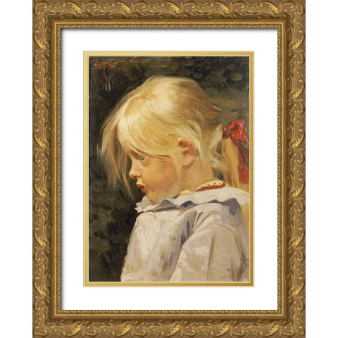 Portrait of Ingeborg Treschow Gold Ornate Wood Framed Art Print with Double Matting by Henningsen, Frants