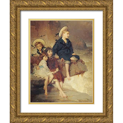 The Children of Sir H. Hussey Vivian Gold Ornate Wood Framed Art Print with Double Matting by Hicks, George Elgar
