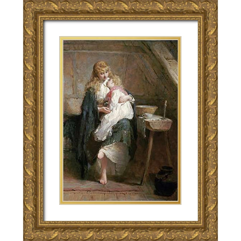 The Orphans Gold Ornate Wood Framed Art Print with Double Matting by Hicks, George Elgar