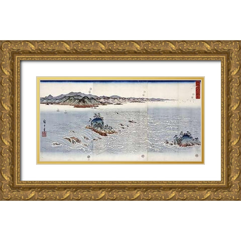 Whirlpools at Naruto In Awa Province Gold Ornate Wood Framed Art Print with Double Matting by Hiroshige