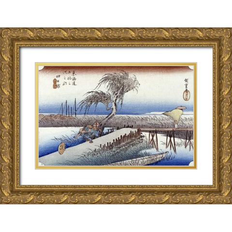 Mie River Near Yokkaichi Gold Ornate Wood Framed Art Print with Double Matting by Hiroshige