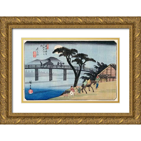 Nagakubo Gold Ornate Wood Framed Art Print with Double Matting by Hiroshige