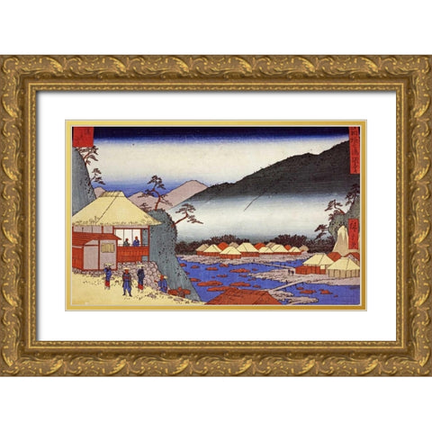 Seven Hot Springs at Hakone Gold Ornate Wood Framed Art Print with Double Matting by Hiroshige