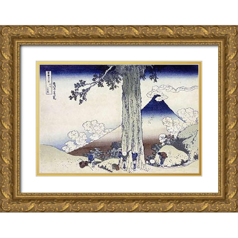 Mishima Pass In Kai Province Gold Ornate Wood Framed Art Print with Double Matting by Hokusai