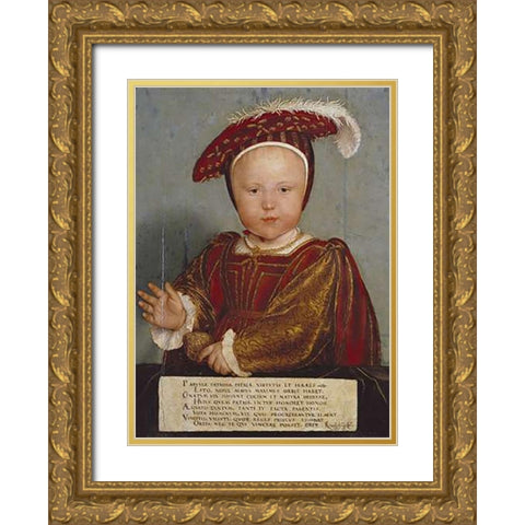 Portrait of Edward, Prince of Wales Gold Ornate Wood Framed Art Print with Double Matting by Holbein, Hans