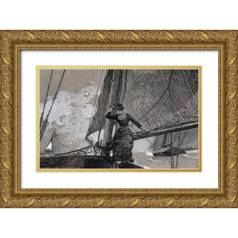 Yachting Girl Gold Ornate Wood Framed Art Print with Double Matting by Homer, Winslow