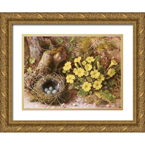 Still Life With a Birds Nest Gold Ornate Wood Framed Art Print with Double Matting by Hough, William B.