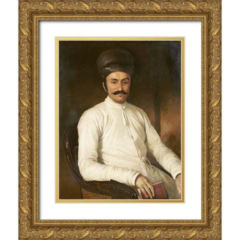 Portrait of Framji Nasserwanji Patel Gold Ornate Wood Framed Art Print with Double Matting by Hudson, Benjamin