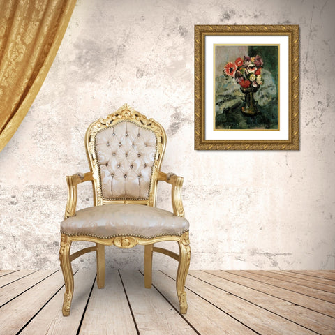 Anemones and Other Flowers In a Vase Gold Ornate Wood Framed Art Print with Double Matting by Hunter, George Leslie