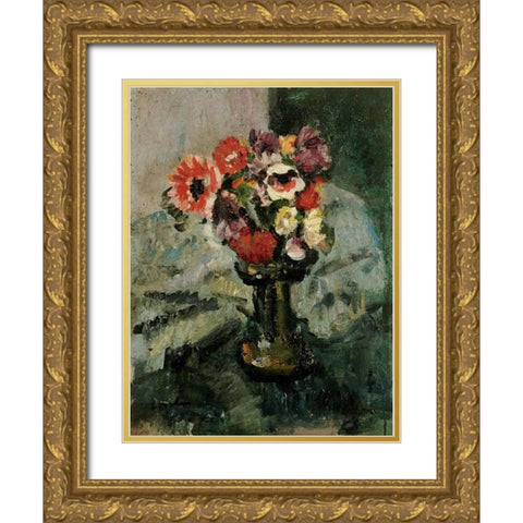 Anemones and Other Flowers In a Vase Gold Ornate Wood Framed Art Print with Double Matting by Hunter, George Leslie