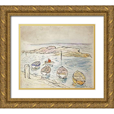 Rowing Boats, Largo Gold Ornate Wood Framed Art Print with Double Matting by Hunter, George Leslie