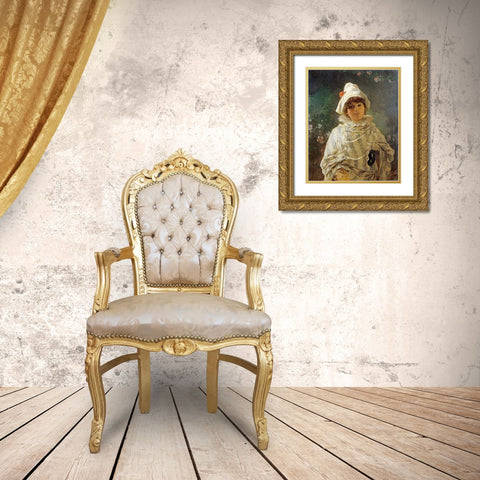 The Columbine Gold Ornate Wood Framed Art Print with Double Matting by Induno, Gerolamo