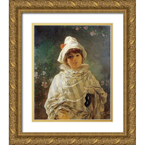 The Columbine Gold Ornate Wood Framed Art Print with Double Matting by Induno, Gerolamo