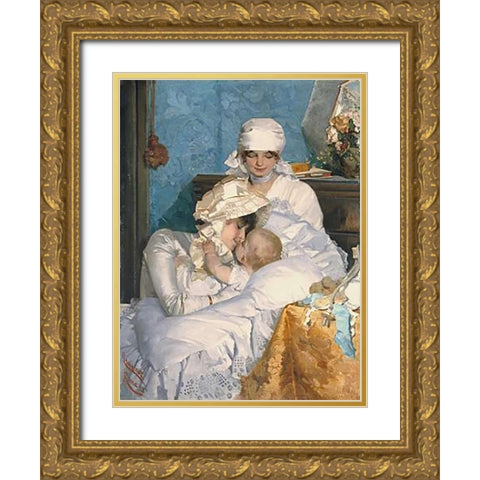Motherly Love Gold Ornate Wood Framed Art Print with Double Matting by Innocent, Ferenc