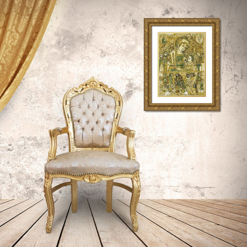 The Madonna and Child Enthroned Gold Ornate Wood Framed Art Print with Double Matting by Italian School