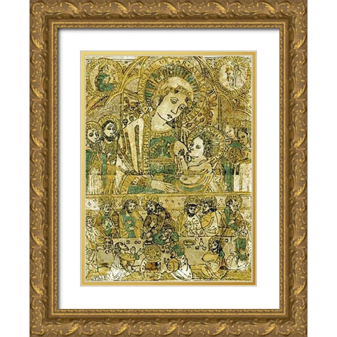 The Madonna and Child Enthroned Gold Ornate Wood Framed Art Print with Double Matting by Italian School