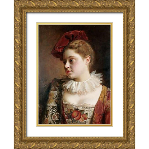 La Tocque Rouge Gold Ornate Wood Framed Art Print with Double Matting by Jacquet, Jean Gustave