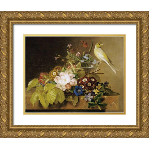 Sweet William, Forget Me Not Gold Ornate Wood Framed Art Print with Double Matting by Jensen, Johan Laurents