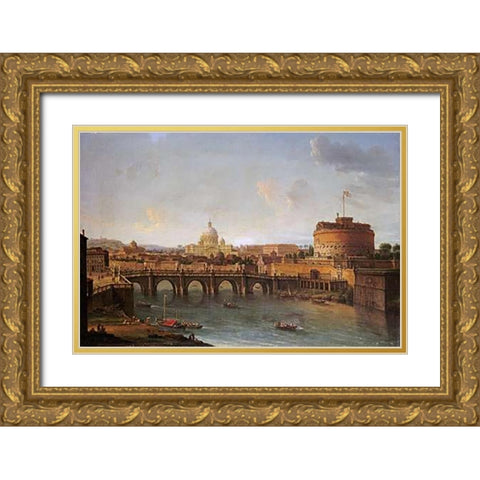 Castel Santangelo Gold Ornate Wood Framed Art Print with Double Matting by Joli, Antonio
