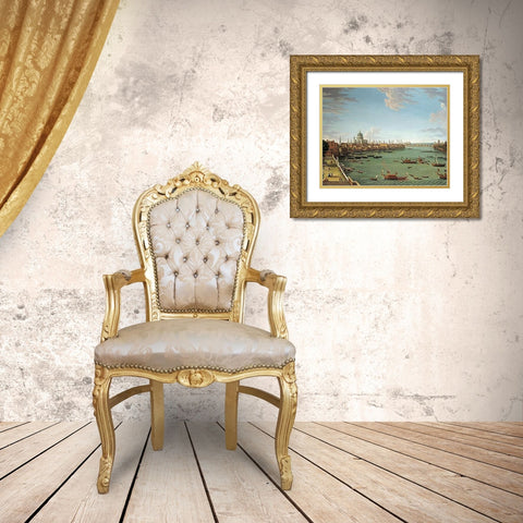 The Thames From The Terrace of Somerset House Gold Ornate Wood Framed Art Print with Double Matting by Joli, Antonio