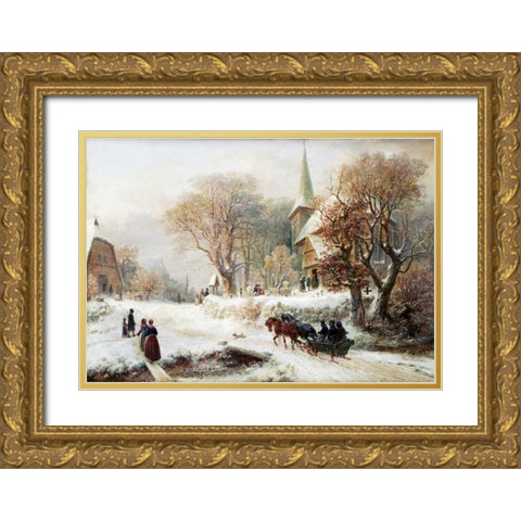 Going To Church Gold Ornate Wood Framed Art Print with Double Matting by Kauffmann, Hermann