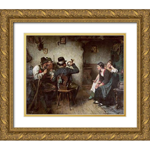 Vintagetillion Im Wirtshaus Gold Ornate Wood Framed Art Print with Double Matting by Kauffmann, Hugo