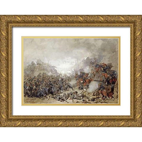 Storming of Malakoff Gold Ornate Wood Framed Art Print with Double Matting by Keene, Charles Samuel