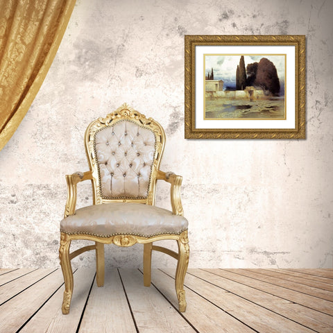 A Classical Landscape Gold Ornate Wood Framed Art Print with Double Matting by Keller, Ferdinand