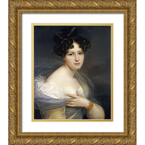 Portrait of a Lady Gold Ornate Wood Framed Art Print with Double Matting by Kinson, Francois Joseph