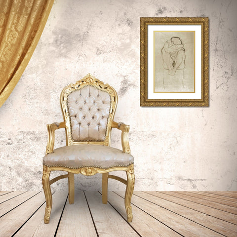 Seated Woman Gold Ornate Wood Framed Art Print with Double Matting by Klimt, Gustav