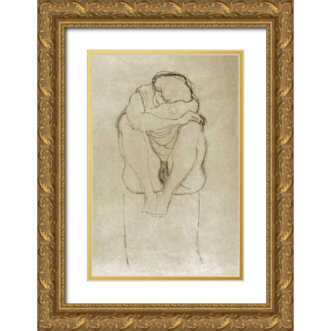 Seated Woman Gold Ornate Wood Framed Art Print with Double Matting by Klimt, Gustav