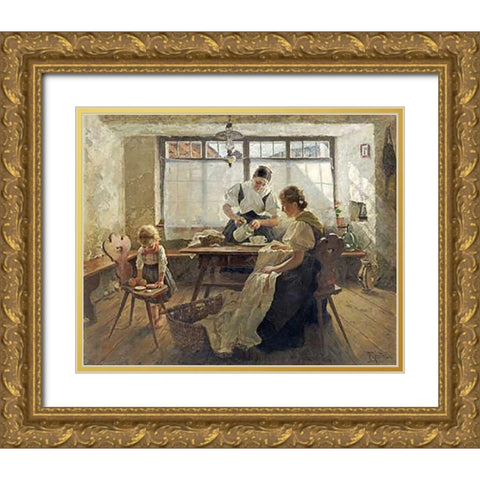 Coffee Break Gold Ornate Wood Framed Art Print with Double Matting by Koester, Alexander Max