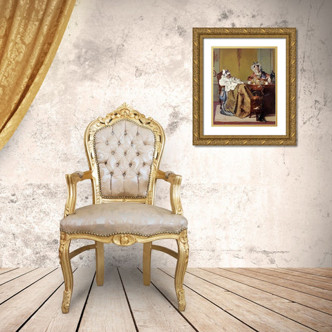 Making Medicine For The Ill Sister Gold Ornate Wood Framed Art Print with Double Matting by Korff, Alexander Hugo Bakker