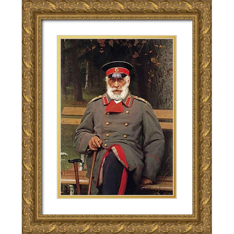 Portrait of a Russian General Seated On a Bench Gold Ornate Wood Framed Art Print with Double Matting by Kramskoi, Ivan Nikolaevich