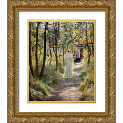 Marie In The Garden Gold Ornate Wood Framed Art Print with Double Matting by Kroyer, Peter Severin
