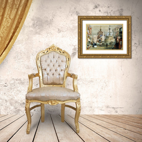 The Great Exhibition Held In The Crystal Palace, London Gold Ornate Wood Framed Art Print with Double Matting by Lami, Eugene Louis