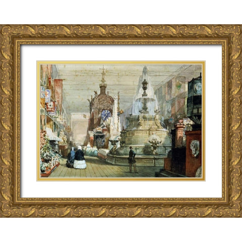 The Great Exhibition Held In The Crystal Palace, London Gold Ornate Wood Framed Art Print with Double Matting by Lami, Eugene Louis