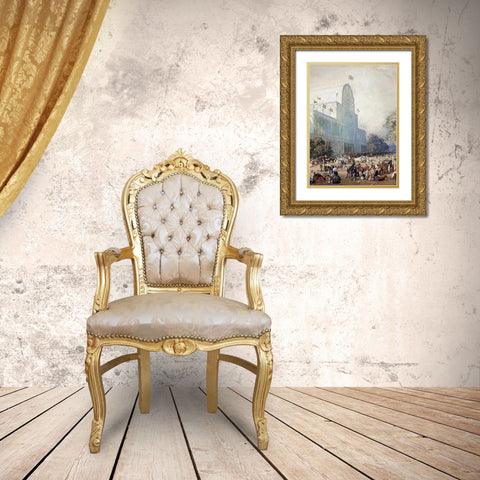 The Inauguration of The Crystal Palace Gold Ornate Wood Framed Art Print with Double Matting by Lami, Eugene Louis