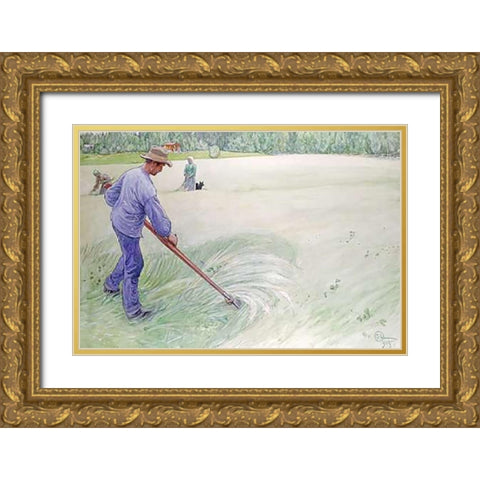 Harvesters Gold Ornate Wood Framed Art Print with Double Matting by Larsson, Carl