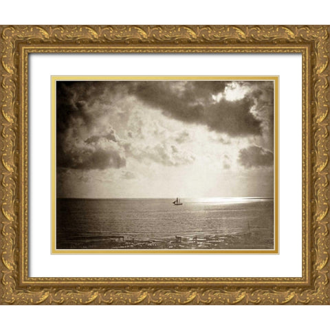 Brig On The Water Gold Ornate Wood Framed Art Print with Double Matting by Le Gray, Gustave